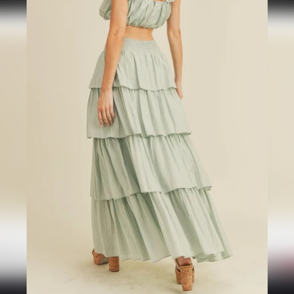 Tiered Maxi Skirt in Sage Green - Women's Flowing Maxi - Picture 8 of 13